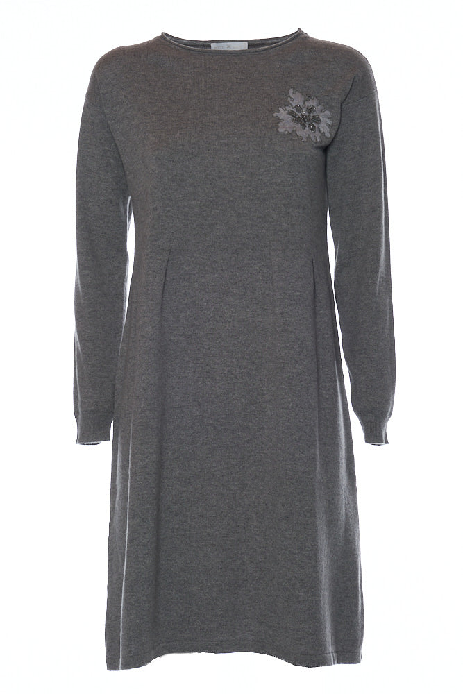 Abito misto cashmere con ricamo