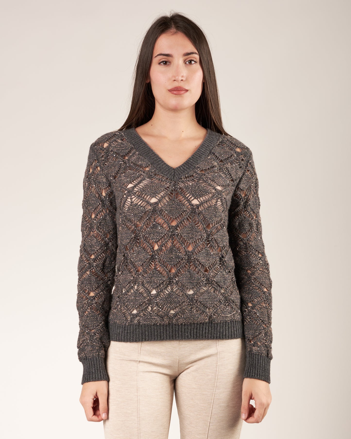 Pullover con scollo a V e paillettes