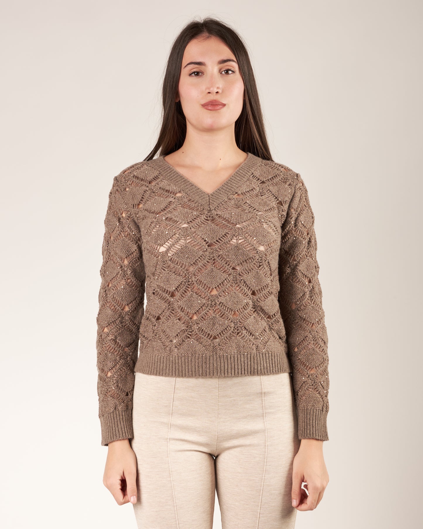 Pullover con scollo a V e paillettes