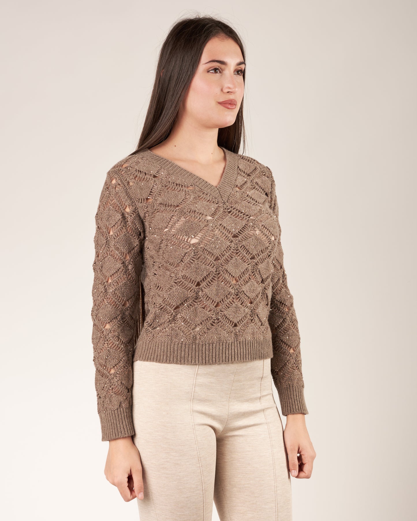 Pullover con scollo a V e paillettes