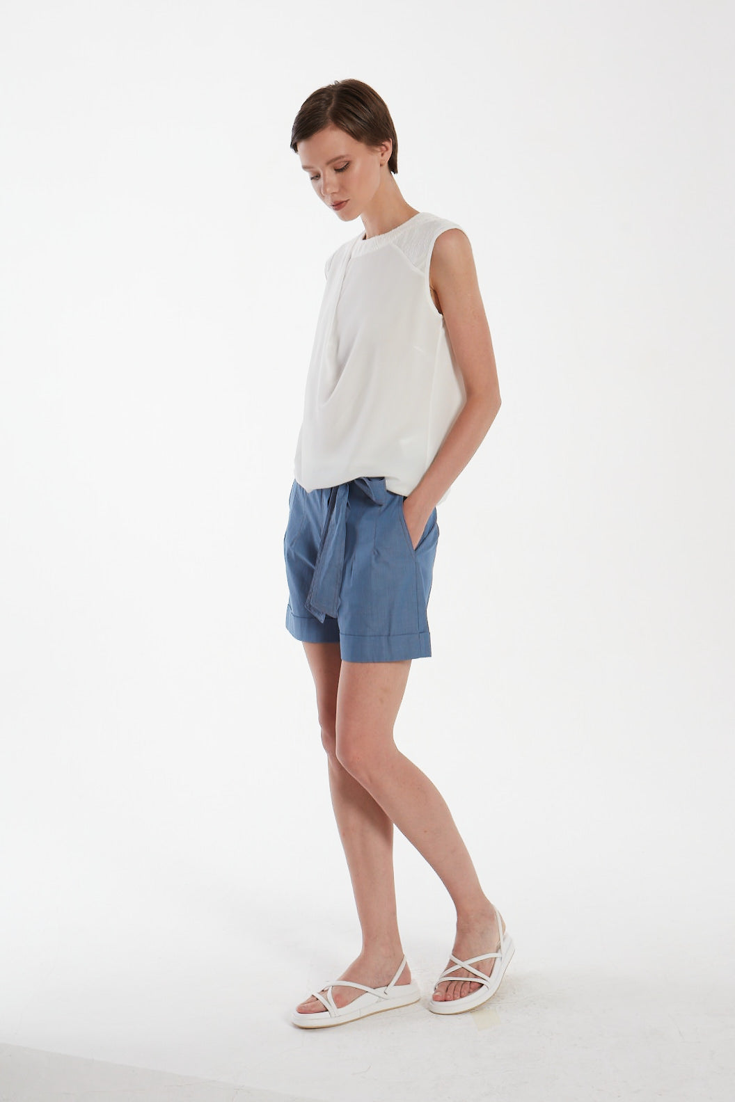 Blusa in tessuto combinato