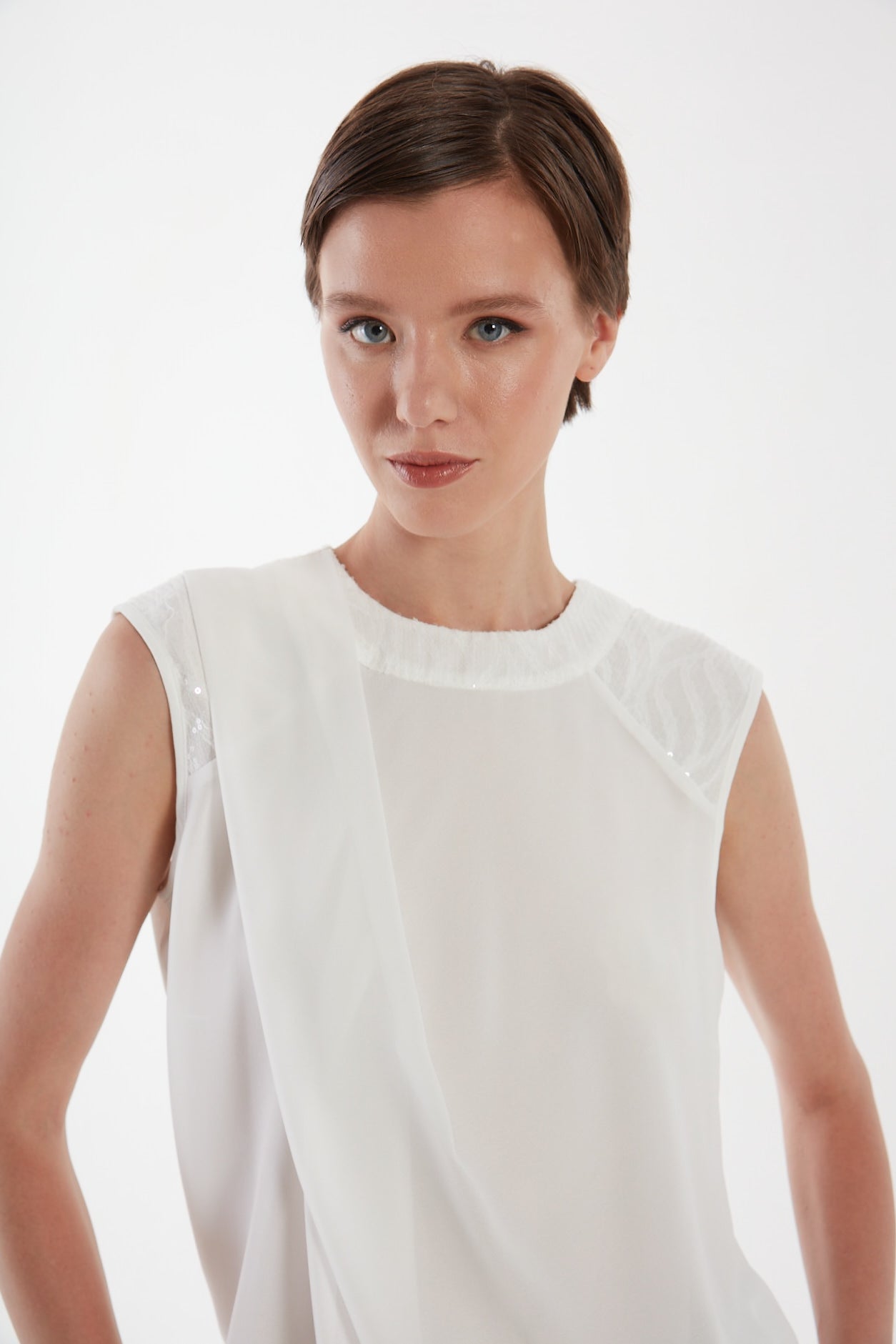 Blusa in tessuto combinato